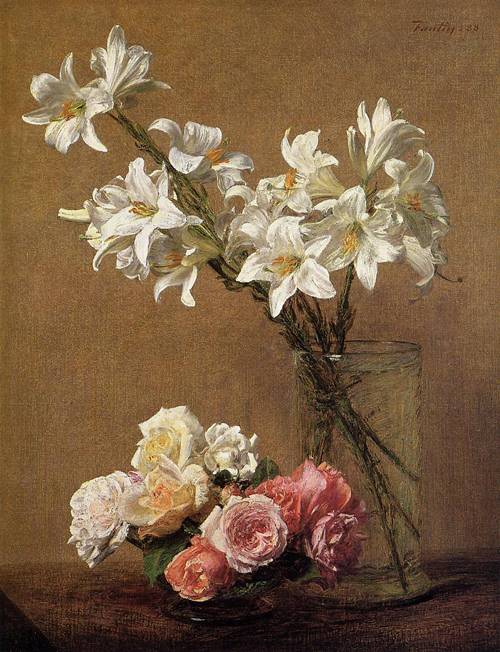 Henri Fantin-Latour (French Realist Painter, 1836-1904) Roses and Lilies 1888